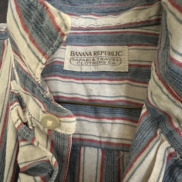 Vintage Banana Republic Safari & Travel Clothing Co Blue & White Striped Blouse - Picture 3 of 6